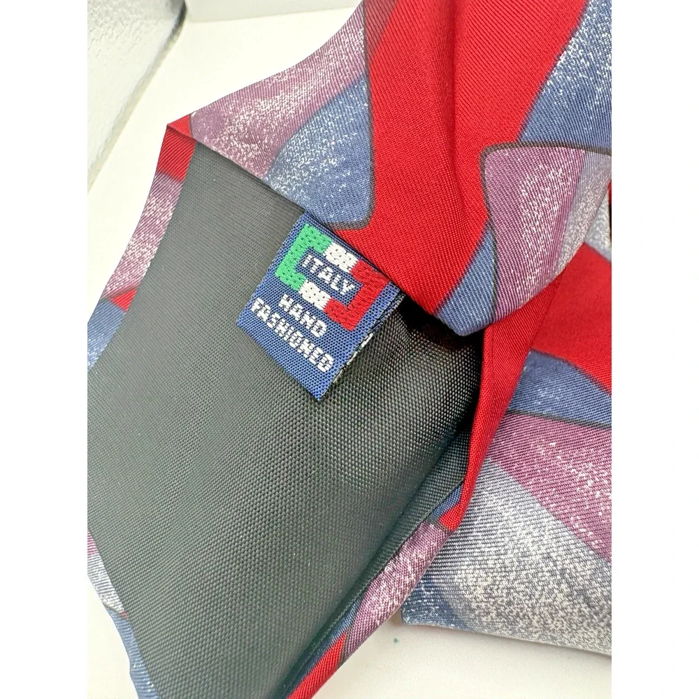 Valentino Cravatte Silk Tie Made Painted in Italy Red Abstract Geometric Vintage